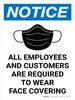 Notice: All Employees and Customers are Required to Wear Face Covering Wall Sign