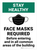 Stay Healthy: Face Masks Required Before Entering with Icon Wall Sign Stay Healthy: Face Masks Required Before Entering with Icon Wall Sign