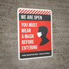 We Are Open: You Must Wear A Mask (Red) Wall Sign