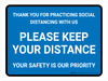 Thank You For Practicing Social Distancing With Us Blue Landscape - Wall Sign