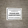 Thank You For Practicing Social Distancing With Us White Landscape - Wall Sign