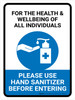 For The Health And Wellbeing Of All - Please Use Hand Sanitizer Portrait - Wall Sign For The Health And Wellbeing Of All - Please Use Hand Sanitizer Portrait - Wall Sign
