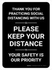 Thank You For Practicing Social Distancing With Us Black Portrait - Wall Sign