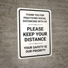 Thank You For Practicing Social Distancing With Us White Portrait - Wall Sign