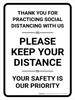 Thank You For Practicing Social Distancing With Us White Portrait - Wall Sign