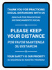 Thank You For Practicing Social Distancing With Us Blue Bilingual Spanish Portrait - Wall Sign