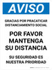 Notice: Thank You For Practicing Social Distancing With Us Spanish Portrait - Wall Sign