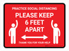 Practice Social Distancing Red - Please Keep 6ft Apart Landscape - Wall Sign Practice Social Distancing Red - Please Keep 6ft Apart Landscape - Wall Sign