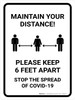 Maintain Your Distance - Please Keep 6ft Apart Portrait - Wall Sign