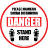 Please Maintain Social Distancing Danger Stand Here with Shoe Prints Circular - Floor Sign