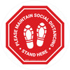 Please Maintain Social Distancing Stand Here with Shoe Prints Stop Circular - Floor Sign Please Maintain Social Distancing Stand Here with Shoe Prints Stop Circular - Floor Sign