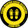 Please Maintain Social Distancing Stand Here with Shoe Prints Yellow/Black Circular - Floor Sign Please Maintain Social Distancing Stand Here with Shoe Prints Yellow/Black Circular - Floor Sign
