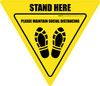 Please Maintain Social Distancing Stand Here with Shoe Prints Yield - Floor Sign