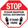 STOP Please Maintain Social Distancing Stand Here with Shoe Prints Stop - Floor Sign