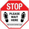 STOP Please Wait Here Bilingual Spanish with Shoe Prints Stop - Floor Sign STOP Please Wait Here Bilingual Spanish with Shoe Prints Stop - Floor Sign
