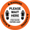 Warning Please Wait Here Bilingual Spanish with Shoe Prints Circular - Floor Sign