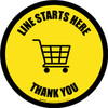 Line Starts Here Thank you with Shopping Cart Black Border Circular - Floor Sign