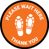 Please Wait Here Thank You with Shoe Prints Orange Circular - Floor Sign
