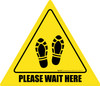 Please Wait Here Thank You with Shoe Prints Triangle - Floor Sign