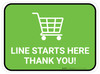 Line Starts Here Thank you with Shopping Cart Green Rectangle - Floor Sign Line Starts Here Thank you with Shopping Cart Green Rectangle - Floor Sign