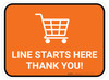 Line Starts Here Thank you with Shopping Cart Orange Rectangle - Floor Sign