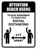 Attention Beach Users Social Distancing Portrait - Wall Sign Attention Beach Users Social Distancing Portrait - Wall Sign