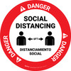 Danger: Social Distancing Bilingual Spanish with Icon Circular - Floor Sign