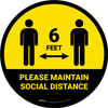 Please Maintain Social Distancing with Icon Yellow/Black Circular - Floor Sign