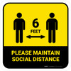 Please Maintain Social Distancing with Icon Yellow Square - Floor Sign