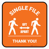 Single File 6 Ft Apart with Icon Orange Square - Floor Sign