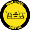 Single File Aisle with Shopping Carts Black Border Circular - Floor Sign