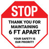 STOP: Thank You For Maintaining 6 Ft Apart Stop - Floor Sign