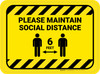 Please Maintain Social Distancing with Icon Hazard Stripes Rectangle - Floor Sign
