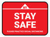 Stay Safe Please Practice Social Distancing Red Rectangle - Floor Sign
