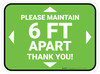 Please Maintain 6 Ft Apart - Thank You Green Rectangle - Floor Sign