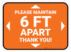 Please Maintain 6 Ft Apart - Thank You Orange Rectangle - Floor Sign