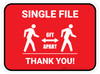 Single File 6 Ft Apart with Icon Red Rectangle - Floor Sign