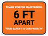Thank You For Maintaining 6 Ft Apart Orange Rectangle - Floor Sign