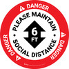 Danger: Please Maintain Social Distance with Arrow Circular - Floor Sign