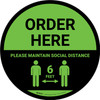 Order Here: Social Distance with Icon Green Circular - Floor Sign