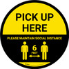 Pick Up Here: Social Distance with Icon Yellow Circular - Floor Sign Pick Up Here: Social Distance with Icon Yellow Circular - Floor Sign
