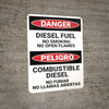 Danger: Bilingual Spanish Diesel Fuel No Smoking - Wall Sign Danger: Bilingual Spanish Diesel Fuel No Smoking - Wall Sign