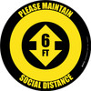 Please Maintain Social Distance with Arrow Black/Yellow Circular - Floor Sign
