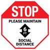 STOP: Please Maintain Social Distance with Arrow STOP - Floor Sign