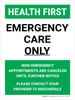 Health First: Emergency Care Only Portrait - Wall Sign Health First: Emergency Care Only Portrait - Wall Sign