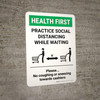 Health First: Practice Social Distancing While Waiting For Cashier with Icon Portrait - Wall Sign Health First: Practice Social Distancing While Waiting For Cashier with Icon Portrait - Wall Sign
