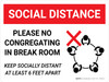 Social Distance Please No Congregating in Break Room with Icon Landscape - Wall Sign Social Distance Please No Congregating in Break Room with Icon Landscape - Wall Sign