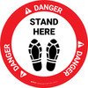 Danger Stand Here with Shoeprints Circular - Floor Sign