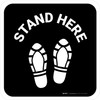 Stand Here with Shoe Prints Black Square - Floor Sign
