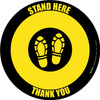Stand Here with Shoe Prints Black/Yellow Circular - Floor Sign